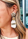 Bride "I Do" Champagne Bottle Earrings in White