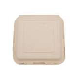 CCF 100% COMPOSTABLE Single Compartment Bagasse Molded Fiber Hinged Container 9" x 9" x 3" - 200 Pieces/Case