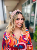 Velvet Headband w/ Rhinestones in Blush