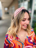 Velvet Headband w/ Rhinestones in Blush