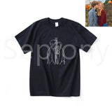 Seplony™ 100% Cotton Personalized Photo Line Drawing Embroidered T-Shirt