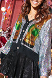 BLACK & SILVER QUEEN OF CHAMPAGNE SEQUIN CARDIGAN - Queen of Sparkles