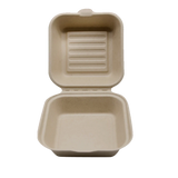 CCF 100% COMPOSTABLE Single Compartment Bagasse Molded Fiber Hinged Container 6" x 6" x 3" - 500 Pieces/Case