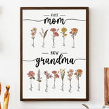 First Mom Now Grandma-Birth Flower Family Personalized Names Frame