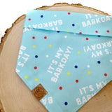 blue barkday dog bandana